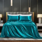 Solid Color Pure Silk Like Four Piece Set Bed Sheet Duvet Cover Pillowcase Bedding Supplies